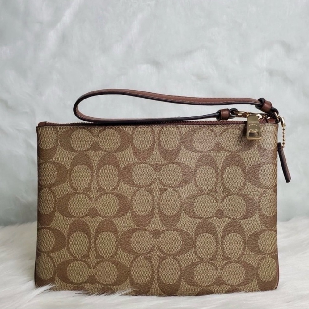 Coach Signature Canvas Double Zip Wristlet Wallet Brown NWOT Authentic - Picture 4 of 5